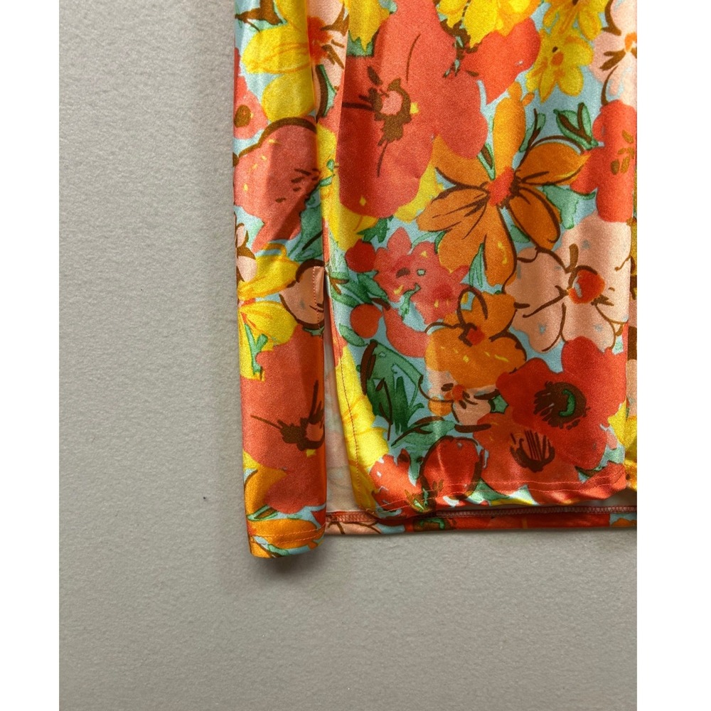 Y2K Tropical‎ a...love story XL Orange Floral Cowl Neck Satin Midi Slip Dress - Picture 5 of 10